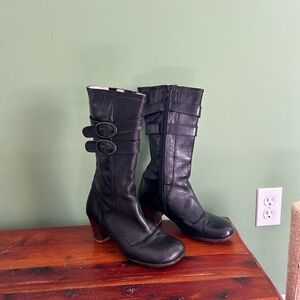 John Fluevog Soprano black mid-calf boots, size 7.